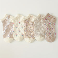 5 Pairs Floral Print Low Cut Ankle Socks Women's Stockings