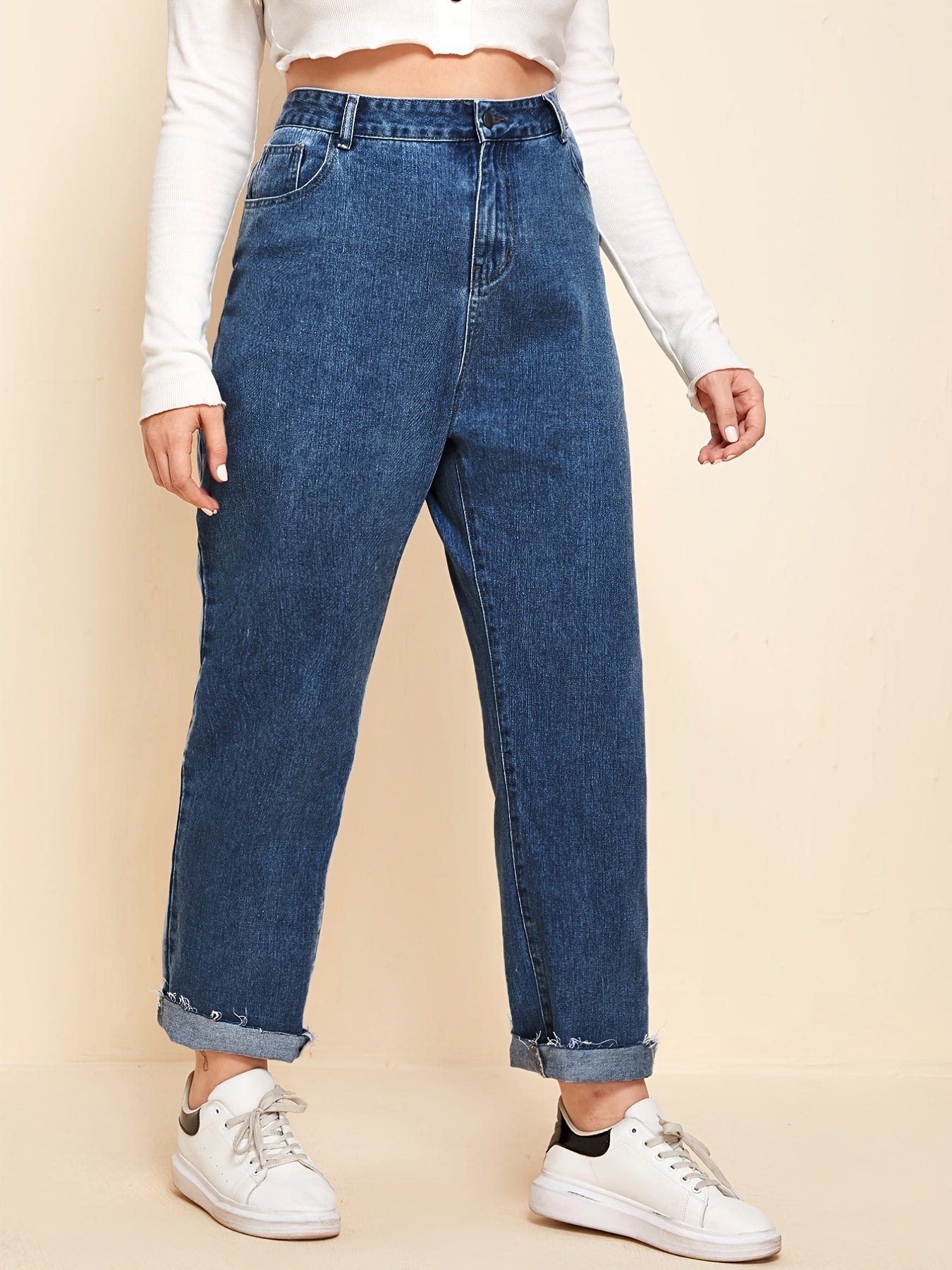  High Waist Straight Leg Cropped Jeans