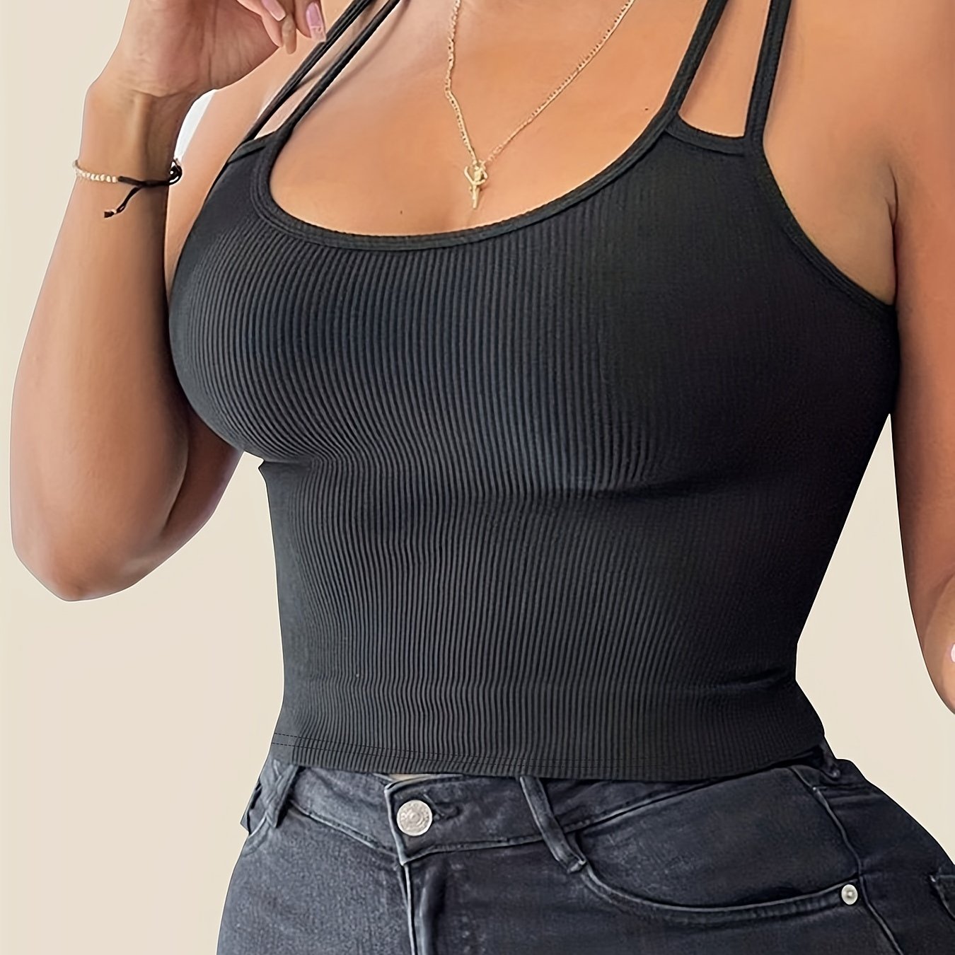 Slim Scoop Neck Cami Top Sexy Solid Summer Sleeveless Top