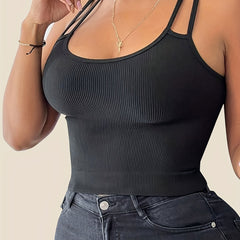 Slim Scoop Neck Cami Top Sexy Solid Summer Sleeveless Top