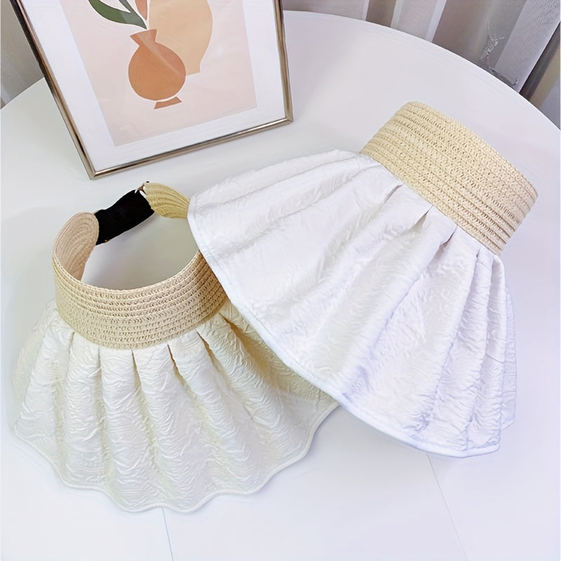 Embossed Shell Visor Hat Solid Foldable Sun Hat UV Protection