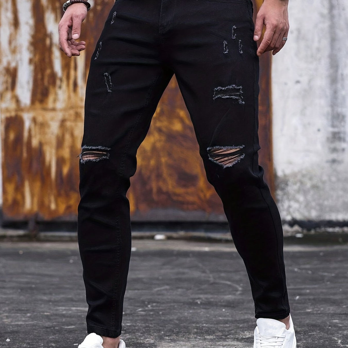 Men's Slim Fit Ripped Jeans Casual Street Style Stretch Denim Pants