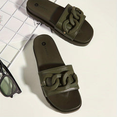 Women's Chain Decor Slide Sandals Soft Sole Summer Shoes