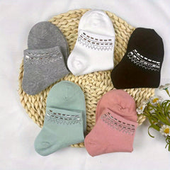 5 Pairs Rhinestone Crew Socks for Women - Comfy & Breathable Stockings