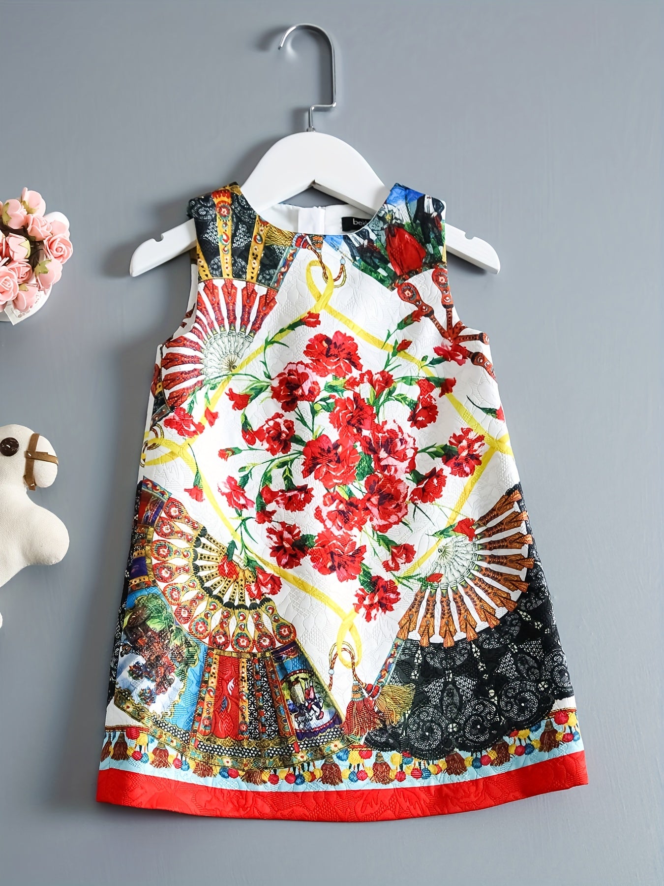 Girls' Vest Dress Ethnic Floral Digital Print Sleeveless Dress