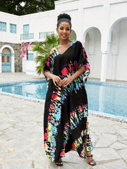  Boho Cover Up V Neck Bat Sleeve Split Dress