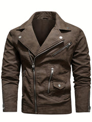 Men's PU Leather Lapel Thermal Jacket for Fall and Winter Outdoor Activities