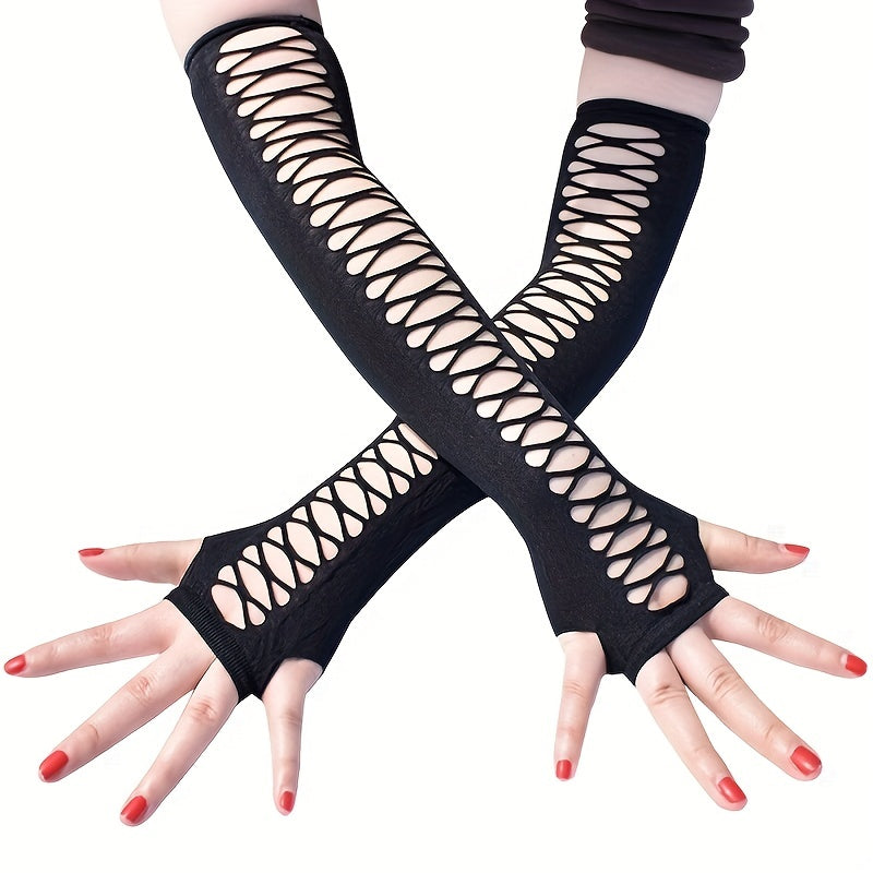 Hollow Cross Mesh Elastic Arm Sleeves Thin Cycling Gloves For Women