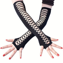 Hollow Cross Mesh Elastic Arm Sleeves Thin Cycling Gloves For Women