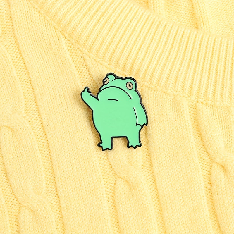 Funny Frog Brooch For Men Cartoon Baked Paint Enamel Frog Pin