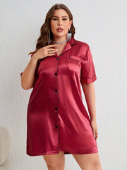  Satin Short Sleeve Nightdress with Collar