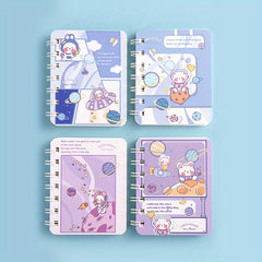 4pcs Cartoon Coil Mini Notebook Set, 320 Sheets A7 Student Portable Book