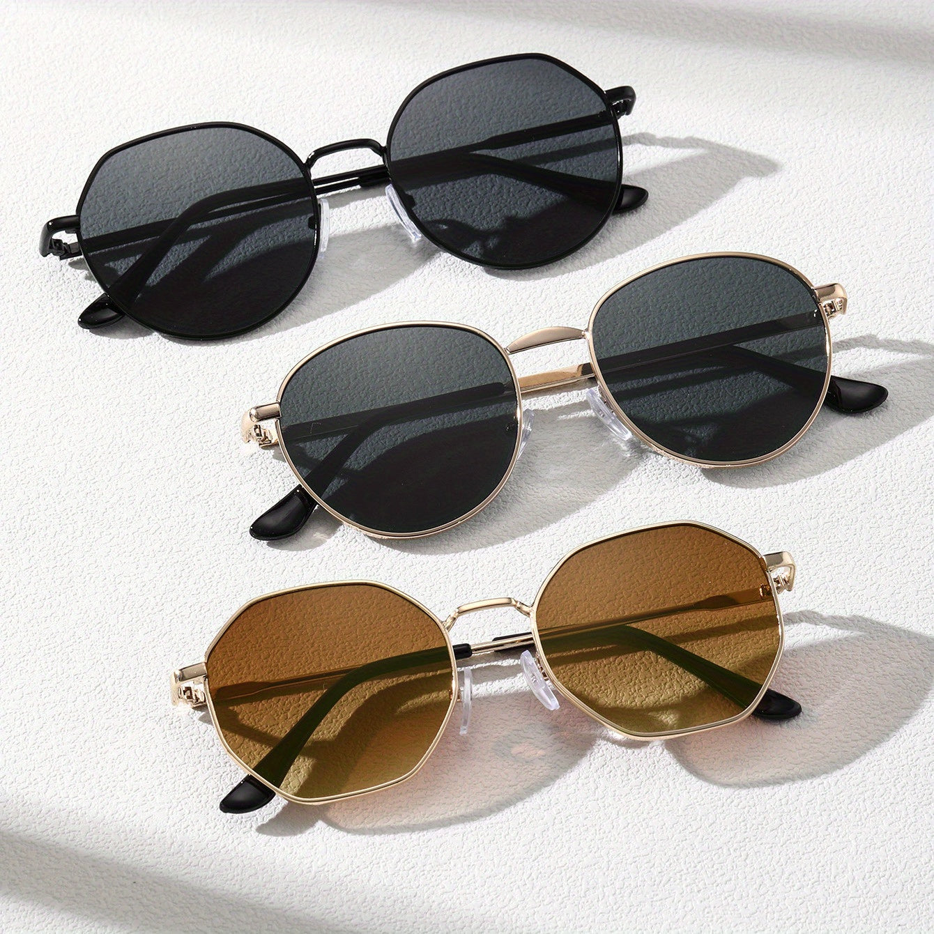 3 Pairs Round Frame Men's Casual Sunglasses
