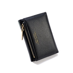 Solid Trifold Faux Leather Coin Purse Zipper Wallet