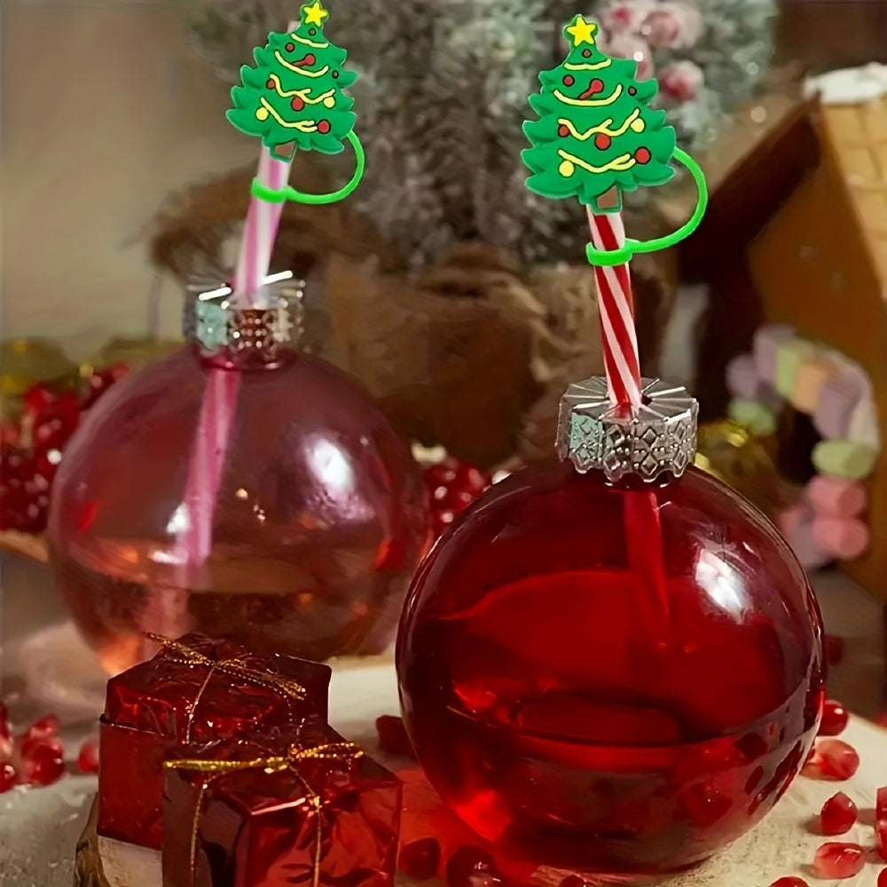 12pcs Cartoon Christmas Straw Cover Reusable Dustproof Straw Plugs Cup Accessori