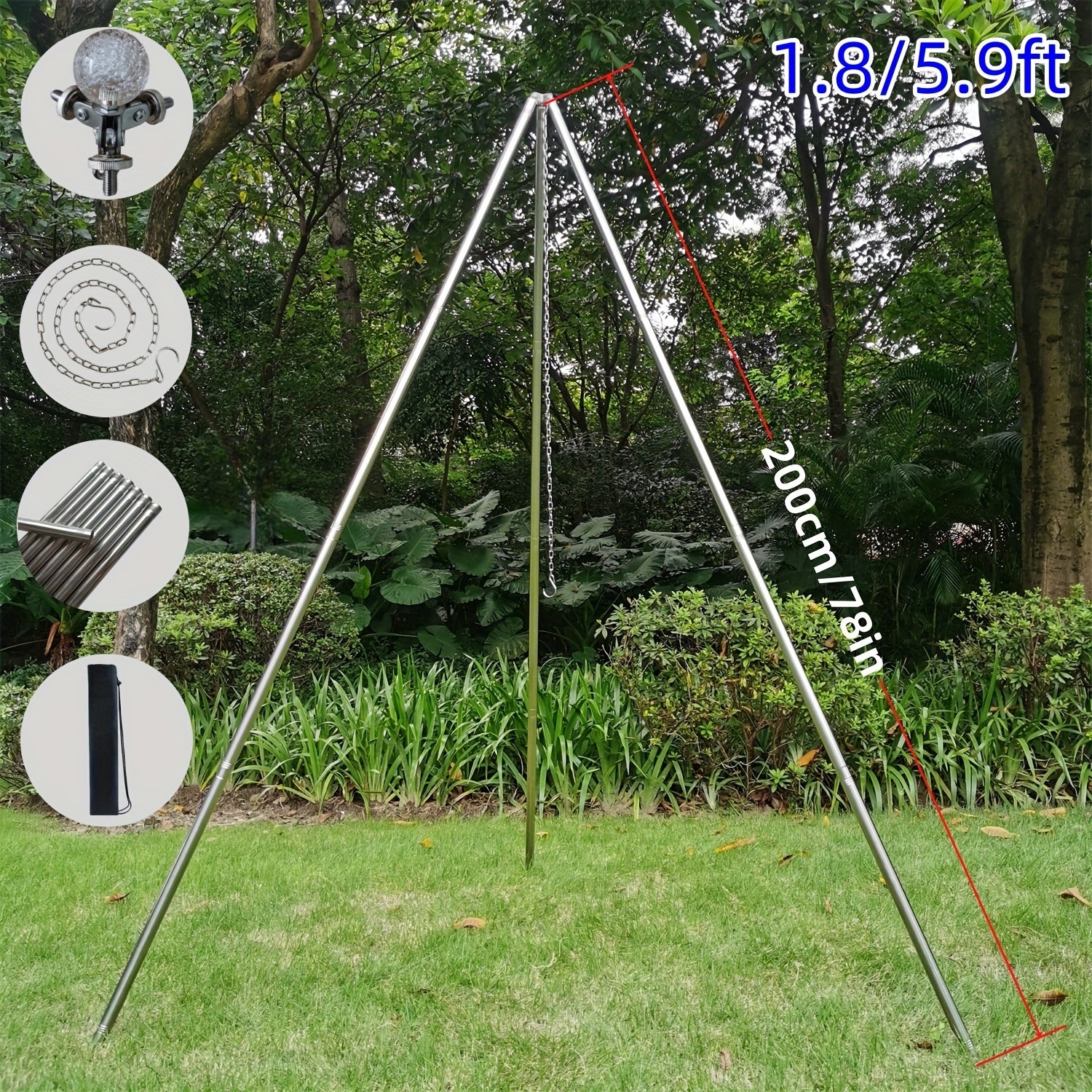Outdoor Campfire Tripod Tent Holder with Chain