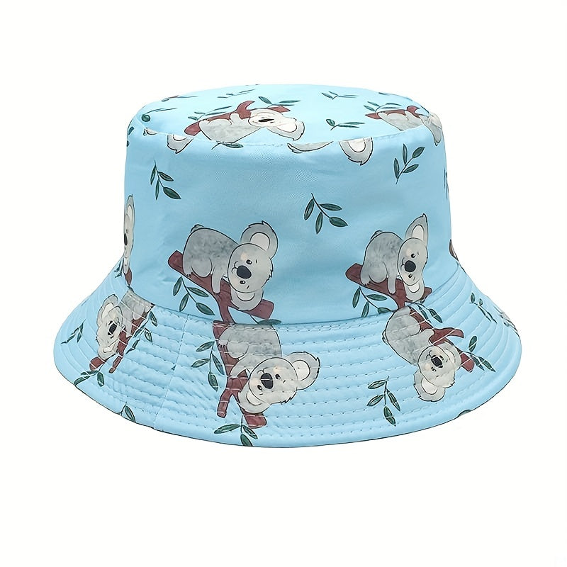 Koala Print Bucket Hat Reversible Cartoon Sunscreen Fisherman Cap