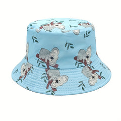 Koala Print Bucket Hat Reversible Cartoon Sunscreen Fisherman Cap