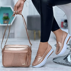 Women's Platform Slip-on Loafers Round Toe Soft Sole Shoes