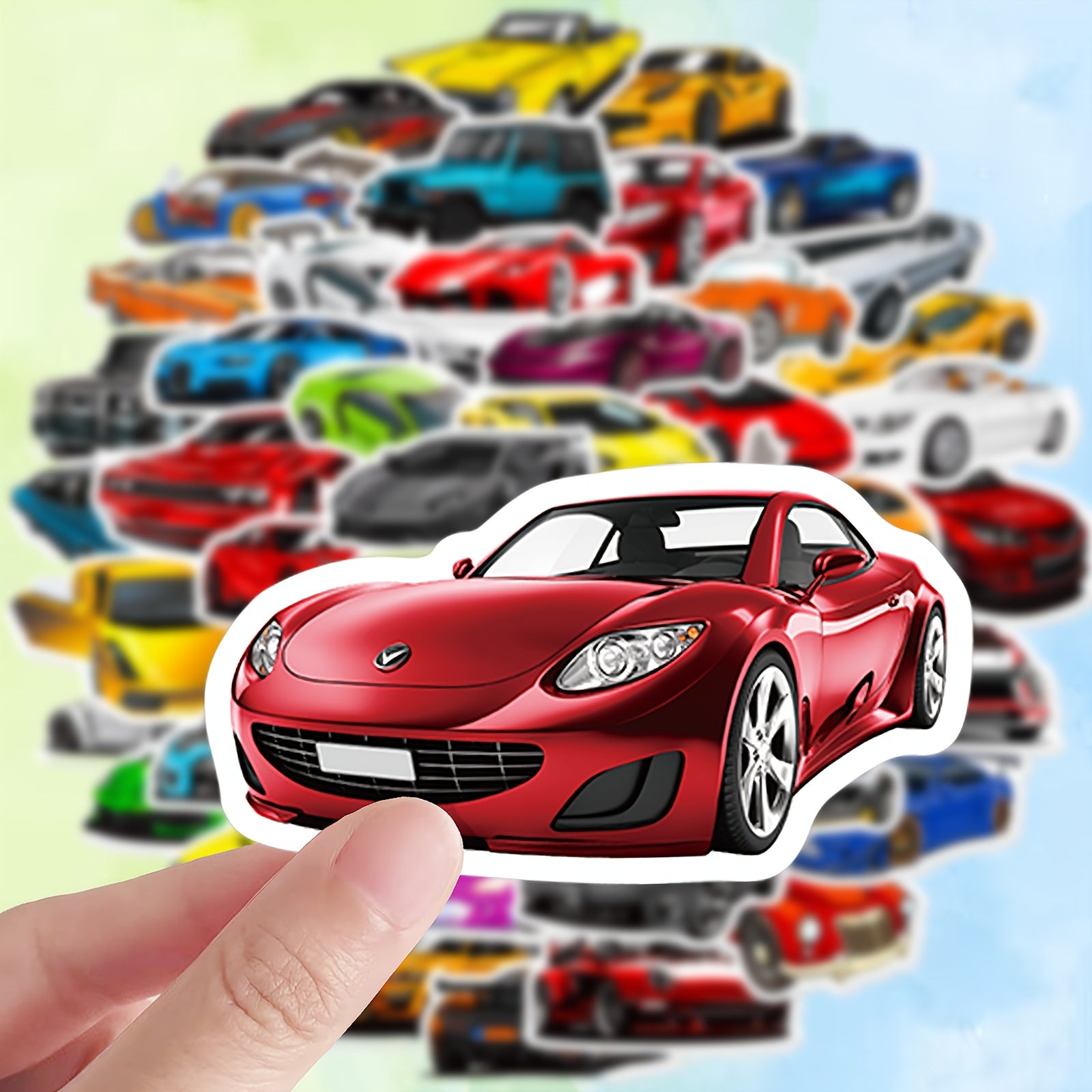50 Reusable Racing Car Doodle Stickers Vibrant Designs Self Adhesive