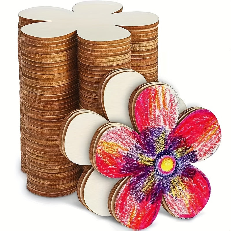 Wooden Blank Flower Graffiti Shapes DIY Painting Coasters 5pcs