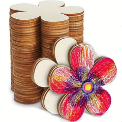 Wooden Blank Flower Graffiti Shapes DIY Painting Coasters 5pcs