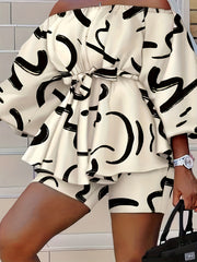  Graffiti Print Off Shoulder Top & Shorts Set