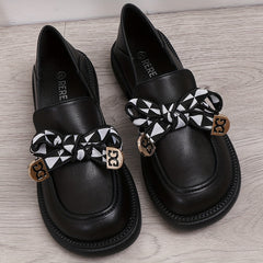 Bowknot Chunky Heel Loafers Slip On Shoes