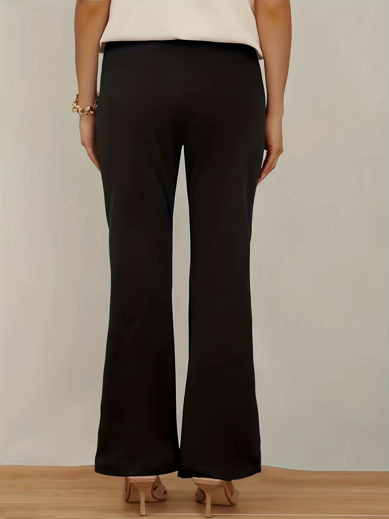  Solid High Rise Flared Leg Pants