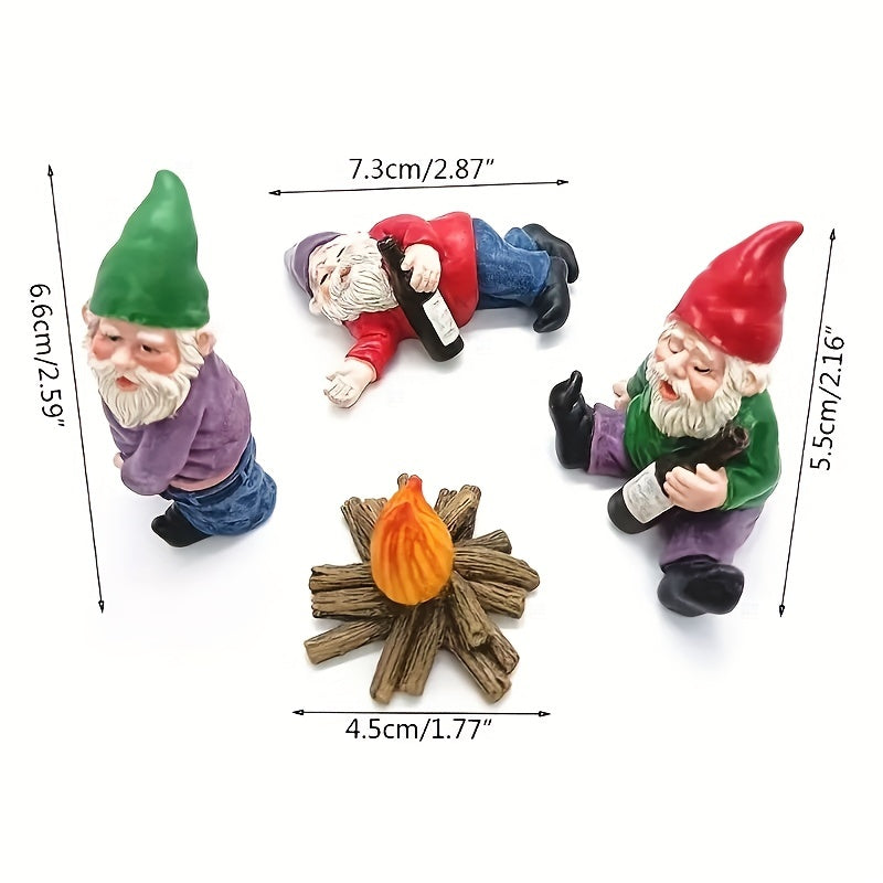 4pcs Gnome Figurines Fairy Garden Dwarf Resin Statue Micro Landscape Decor