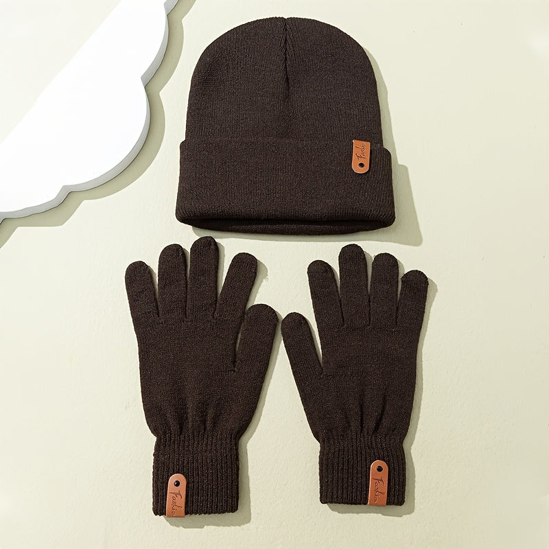 Women Winter Knit Hat Glove Set Solid Ladies Chinese Year Warm Gift