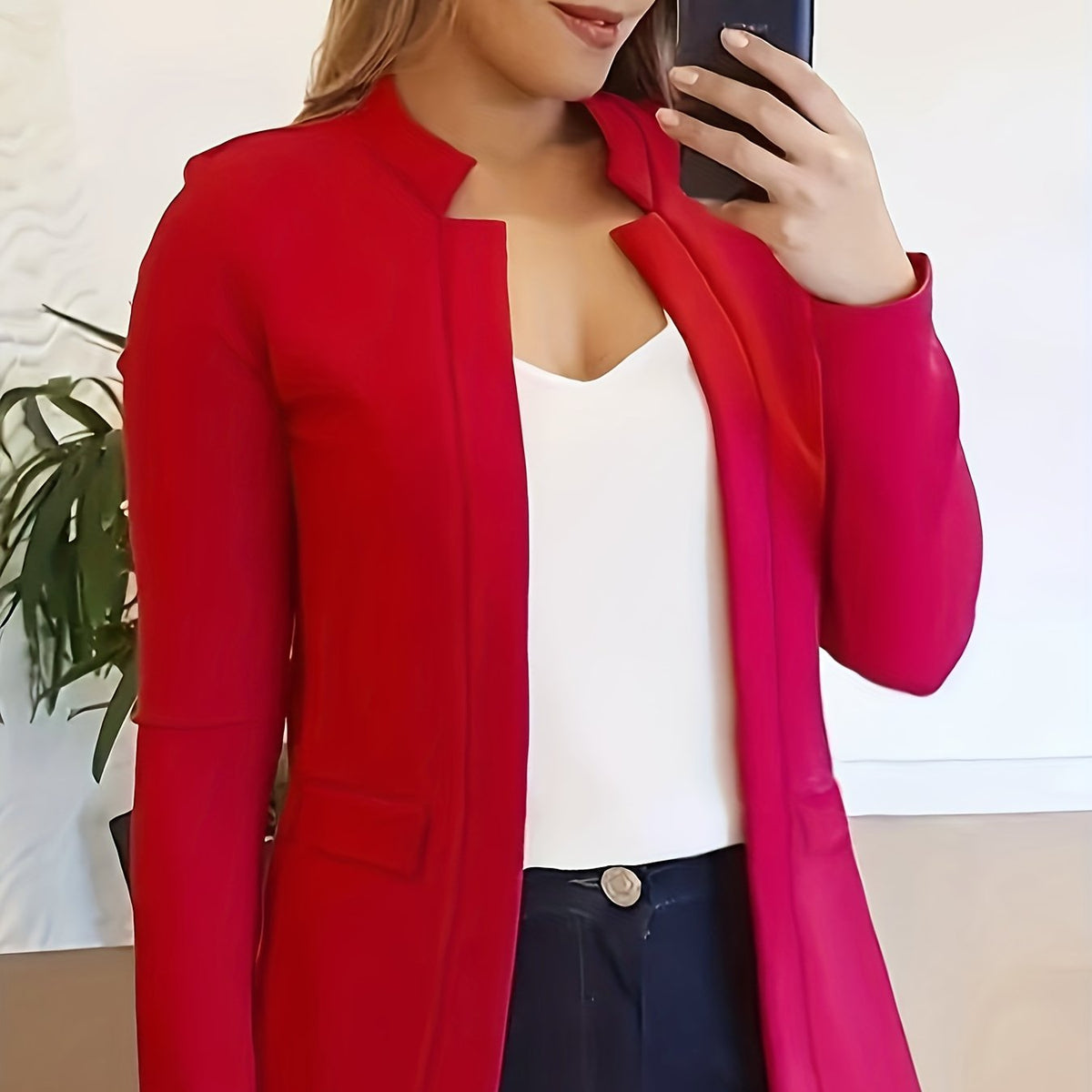  Women's Solid Open Front Blazer