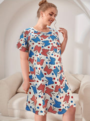  Independence Casual Loungewear Dress Women's Plus Flag & Butterfly