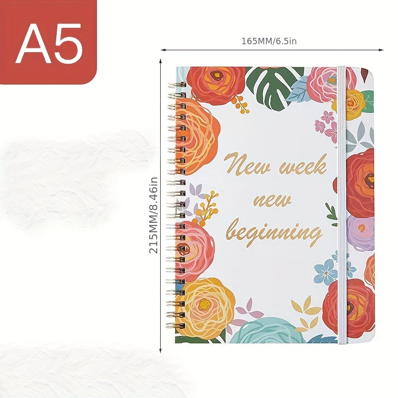Flower Pattern Weekly Planner English Notepad Coil Schedule Book