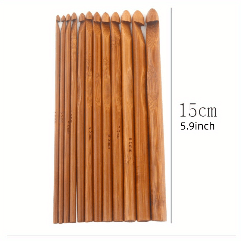 12pcs Bamboo Crochet Carbonated Wooden Crochet Diy Sweater Weaving Needle Set