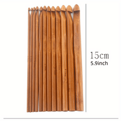 12pcs Bamboo Crochet Carbonated Wooden Crochet Diy Sweater Weaving Needle Set
