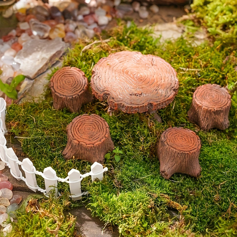 5pcs Mini Tree Stump Garden Art Resin Ornaments