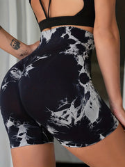 2pcs Tie Dye Yoga Sports Shorts High Waist Training Workout Shorts Women's