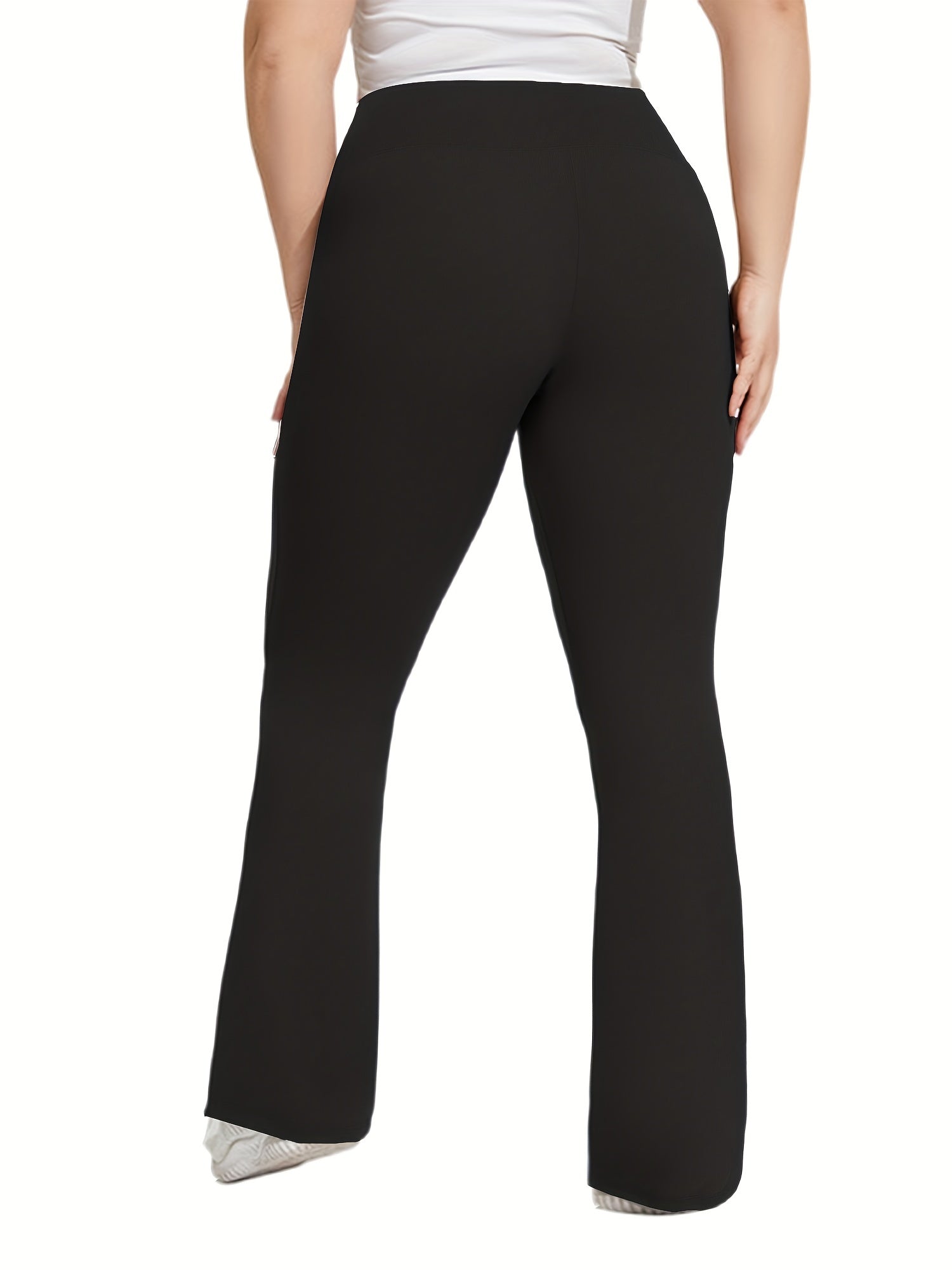  Solid High Rise Skinny Flared Leg Trousers