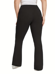  Solid High Rise Skinny Flared Leg Trousers