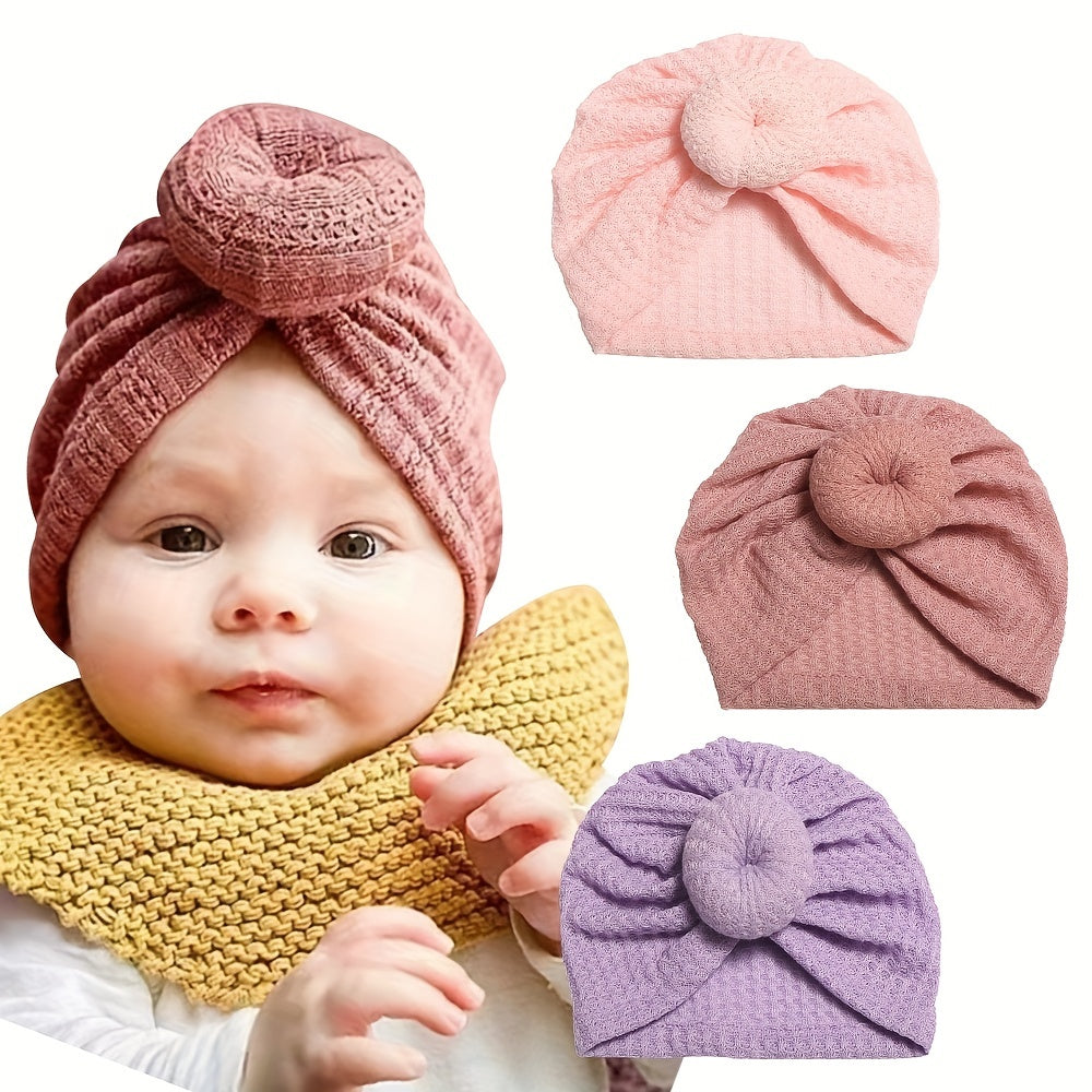 3Pcs Girls Plain Hat Turban Headwraps Elastic Soft Hat