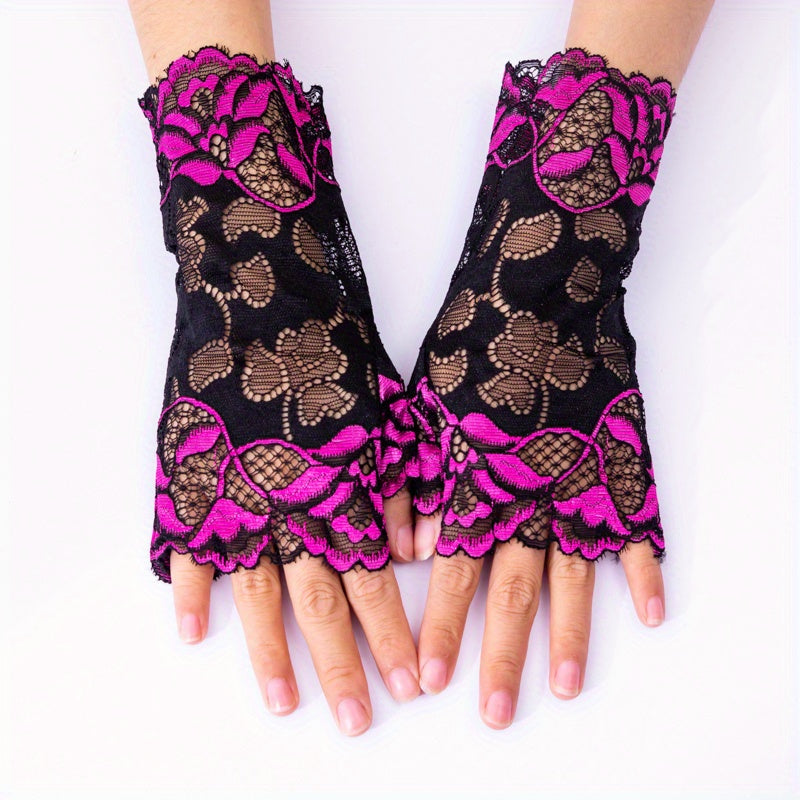 Floral Lace Fingerless Gloves for Outdoor Sun Protection