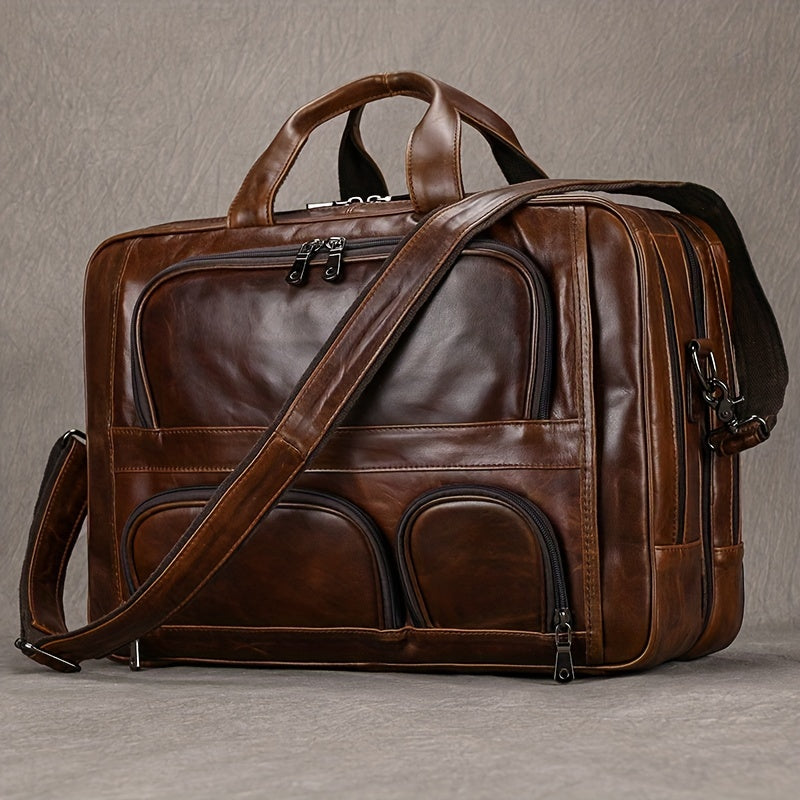 Vintage Leather Briefcase Large Capacity Business Bag Brown