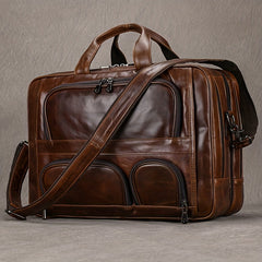 Vintage Leather Briefcase Large Capacity Business Bag Brown