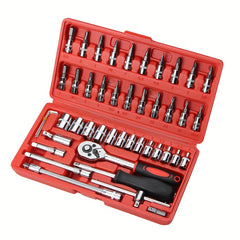 46pc 1/4" Drive Socket Ratchet Wrench Set for Auto Repair Household
