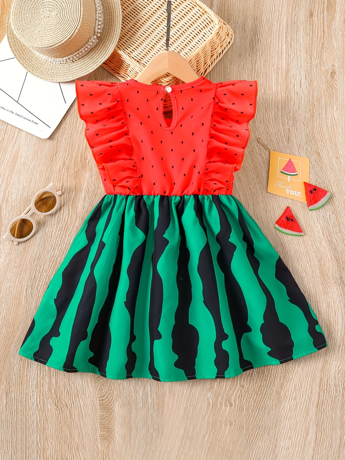 Girls Heart Graphic Flutter Sleeve Top & Belted Waist Shorts Set