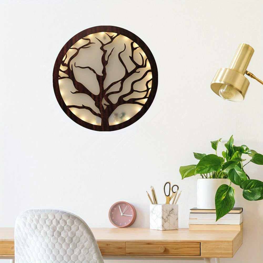 LED Tree Of Life Shape Lamp Retro Wooden Home Decoration