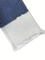 Colorblock Ripped Fringe Skinny Jeans