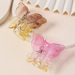 2pcs Butterfly Shape Transparent Plastic Hair Claw Mini Shark Claw Gradient