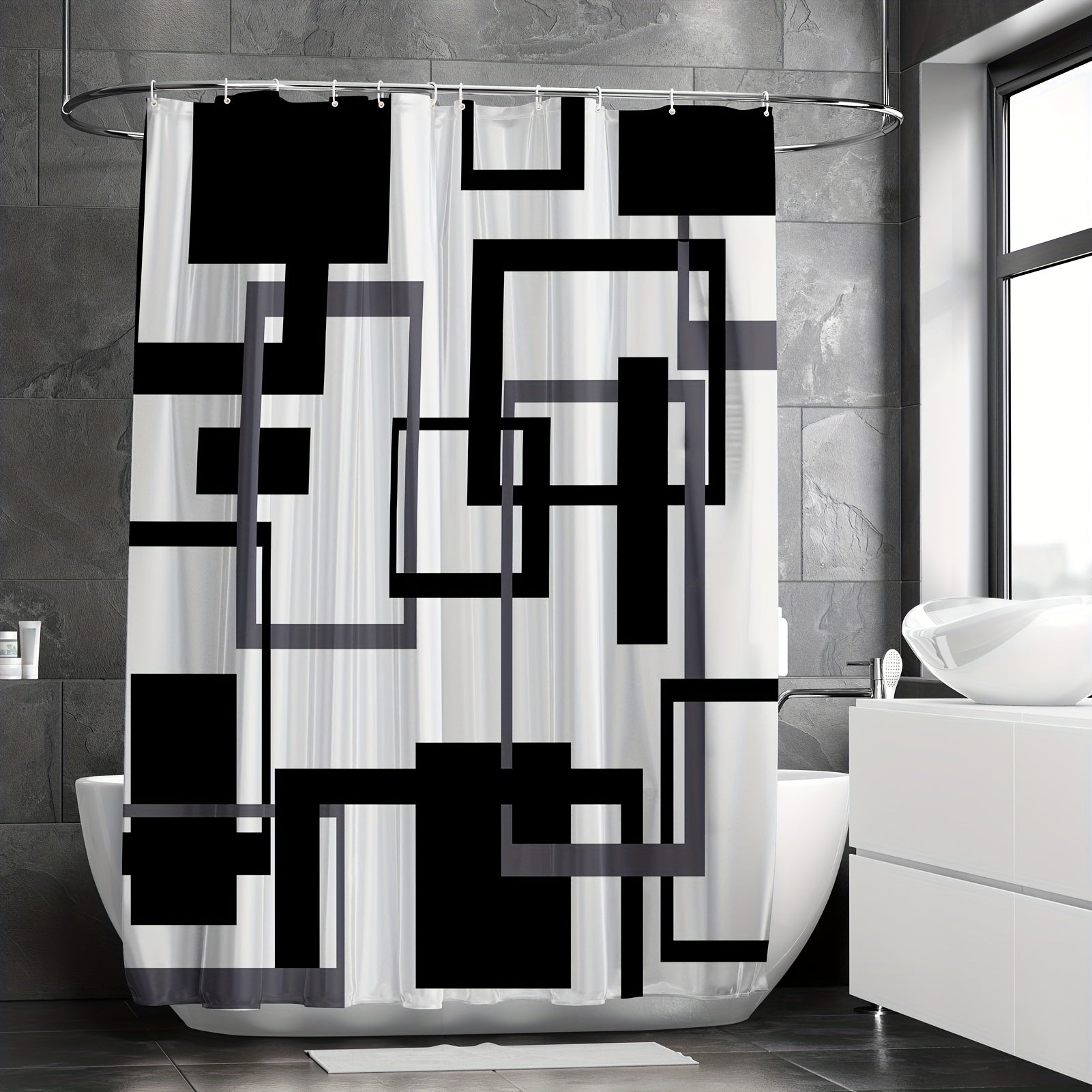 Grey Geometric Abstract Shower Curtain 182x182 cm